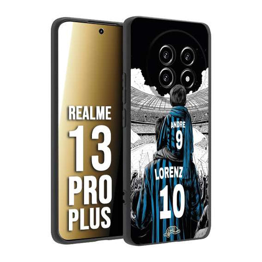 CUSTOMIZZA - Custodia cover nera morbida in tpu compatibile per Realme 13 PRO PLUS personalizzata calcio football padre e figlio calciatori nerazzurra