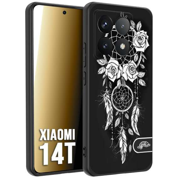 CUSTOMIZZA - Custodia cover nera morbida in tpu compatibile per Xiaomi 14T acchiappasogni dreamcatcher black and white bianco a rilievo disegnato tattoo tatuaggio