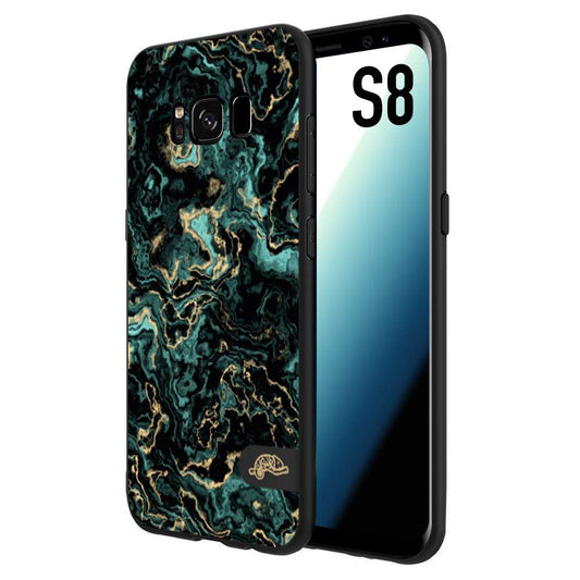 CUSTOMIZZA - Custodia cover nera morbida in tpu compatibile per Samsung S8 effetto marmo marble verde green venature dorato pietra