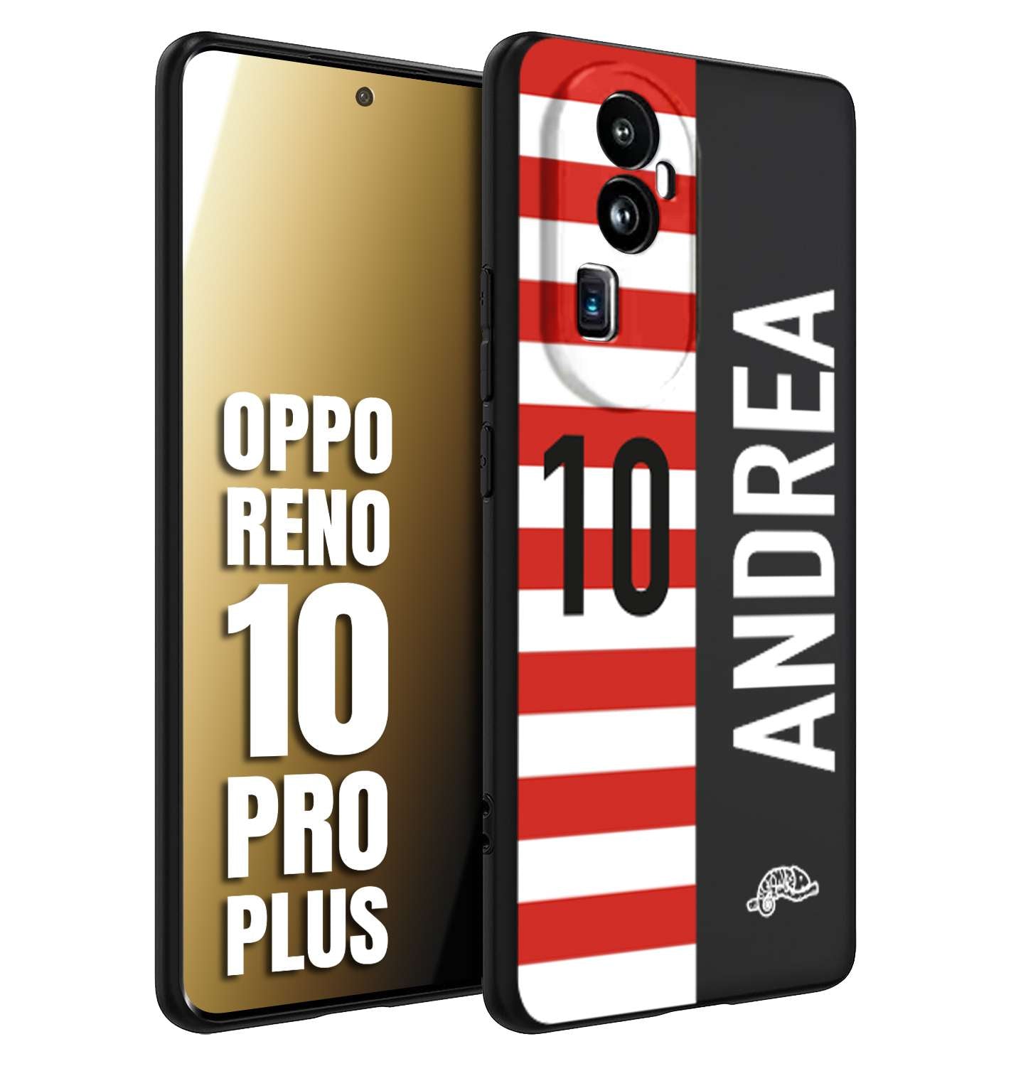 CUSTOMIZZA - Custodia cover nera morbida in tpu compatibile per Oppo Reno 10 PRO PLUS personalizzata calcio football nome e numero calciatori bianco rossa