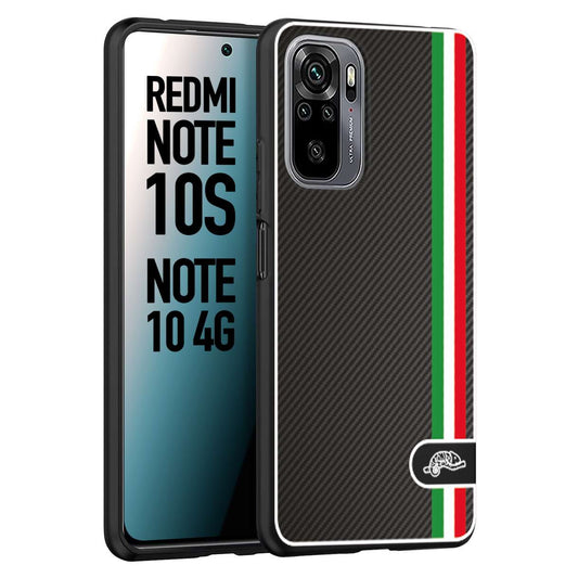 CUSTOMIZZA - Custodia cover nera morbida in tpu compatibile per Xiaomi Redmi Note 10S effetto fibra di carbonio bandiera Italia made in Italy