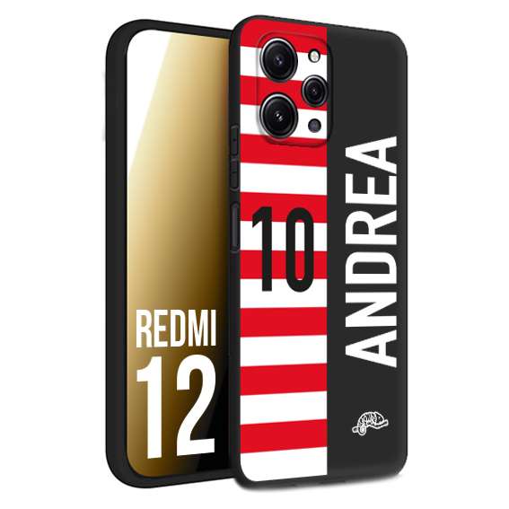 CUSTOMIZZA - Custodia cover nera morbida in tpu compatibile per Xiaomi Redmi 12 personalizzata calcio football nome e numero calciatori bianco rossa