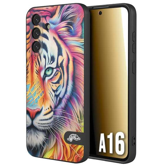 CUSTOMIZZA - Custodia cover nera morbida in tpu compatibile per Samsung A16 animali color tigre tiger viso colori vibranti disegnato schizzo
