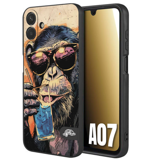 CUSTOMIZZA - Custodia cover nera morbida in tpu compatibile per Samsung A07 estate disegnata cocktails animali simpatici scimmia monkey negroni