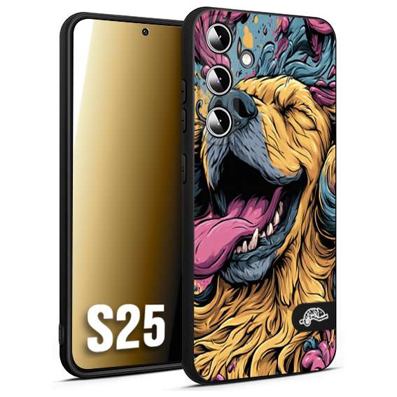 CUSTOMIZZA - Custodia cover nera morbida in tpu compatibile per Samsung S25 Golden Retriever illustrazione cane pop art cane street art cartone animato