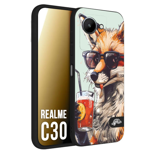 CUSTOMIZZA - Custodia cover nera morbida in tpu compatibile per Oppo Realme C30 estate disegnata cocktails animali simpatici fox volpe negroni