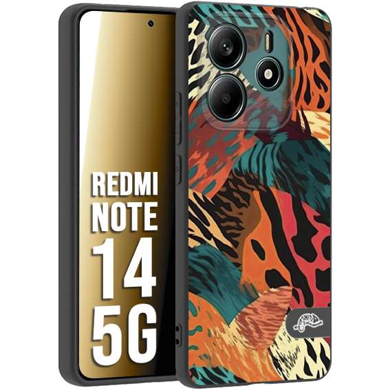 CUSTOMIZZA - Custodia cover nera morbida in tpu compatibile per Xiaomi Redmi Note 14 5G leopardato tigrato tiger colorata summer arancio verde fucsia