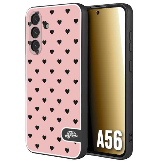 CUSTOMIZZA - Custodia cover nera morbida in tpu compatibile per Samsung A56 5G cuori pois rosa donna pin up vintage