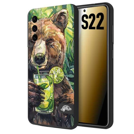 CUSTOMIZZA - Custodia cover nera morbida in tpu compatibile per Samsung S22 estate disegnata cocktails animali simpatici orso bear negroni