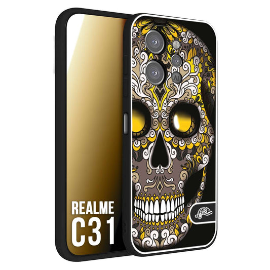 CUSTOMIZZA - Custodia cover nera morbida in tpu compatibile per Oppo Realme C31 teschio messicano Mexican skull nero giallo