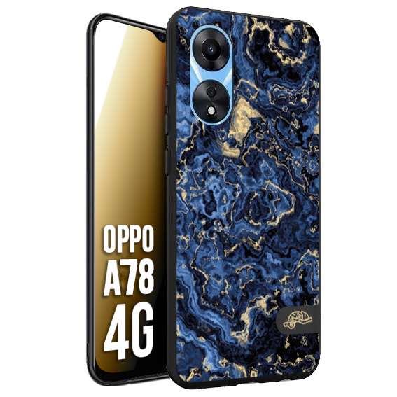 CUSTOMIZZA - Custodia cover nera morbida in tpu compatibile per Oppo A78 4G effetto marmo marble blu venature dorato psichedelico