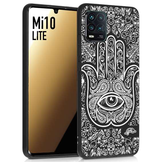 CUSTOMIZZA - Custodia cover nera morbida in tpu compatibile per Xiaomi Mi 10 LITE mano di fatima effetto rilievo mandala donna
