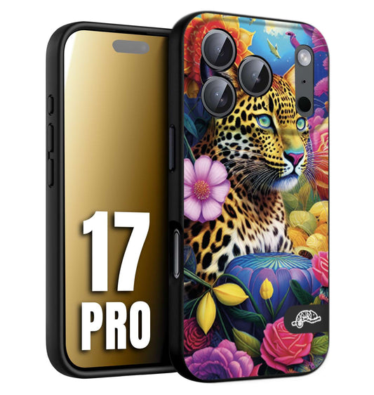CUSTOMIZZA - Custodia cover nera morbida in tpu compatibile per iPhone 17 PRO astratti donna flower fantasia leopardo ghepardo animali colorati