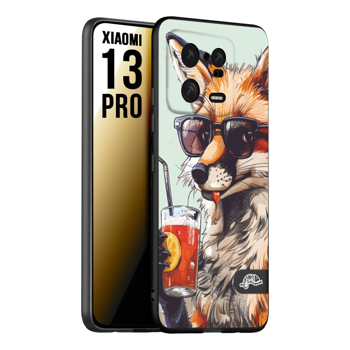 CUSTOMIZZA - Custodia cover nera morbida in tpu compatibile per Xiaomi 13 PRO estate disegnata cocktails animali simpatici fox volpe negroni