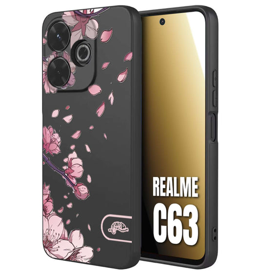 CUSTOMIZZA - Custodia cover nera morbida in tpu compatibile per Realme C63 giapponese fiori di ciliegio in fiore a rilievo disegnata tattoo
