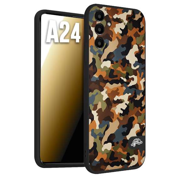 CUSTOMIZZA - Custodia cover nera morbida in tpu compatibile per Samsung A24 camouflage mimetico militare moderno blu marrone beige