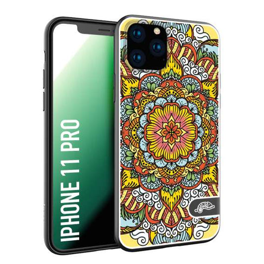 CUSTOMIZZA - Custodia cover nera morbida in tpu compatibile per iPhone 11 PRO mandala colorato fiore nuvole arancione