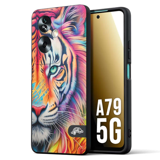 CUSTOMIZZA - Custodia cover nera morbida in tpu compatibile per Oppo A79 5G animali color tigre tiger viso colori vibranti disegnato schizzo