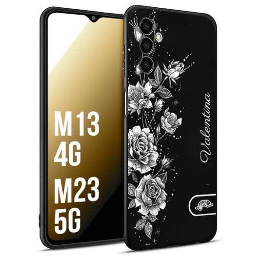 CUSTOMIZZA - Custodia cover nera morbida in tpu compatibile per Samsung M13 4G - M23 5G a rilievo soft touch personalizzata nome rose fiori donna