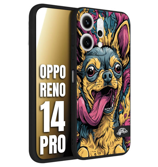 CUSTOMIZZA - Custodia cover nera morbida in tpu compatibile per Oppo Reno 14 PRO Chihuahua illustrazione cane pop art cane street art cartone animato
