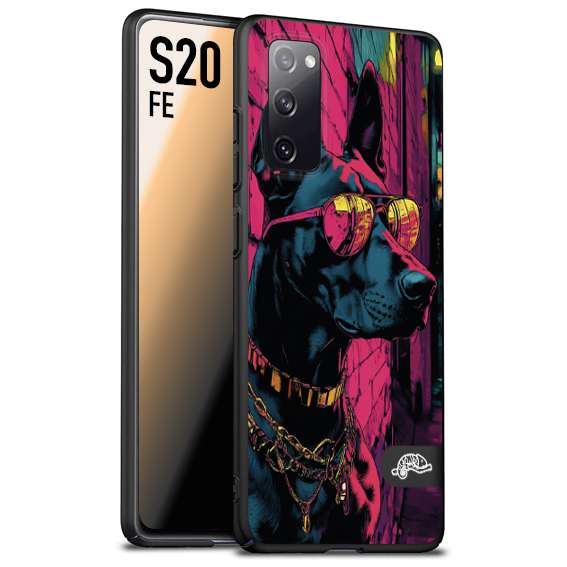 CUSTOMIZZA - Custodia cover nera morbida in tpu compatibile per Samsung S20 FE animali cyberpunk dobermann cane street dog fucsia blu