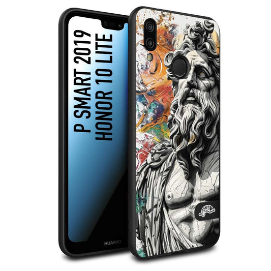 CUSTOMIZZA - Custodia cover nera morbida in tpu compatibile per Huawei P SMART 2019 statua colorata moderna antico tattoo splash color