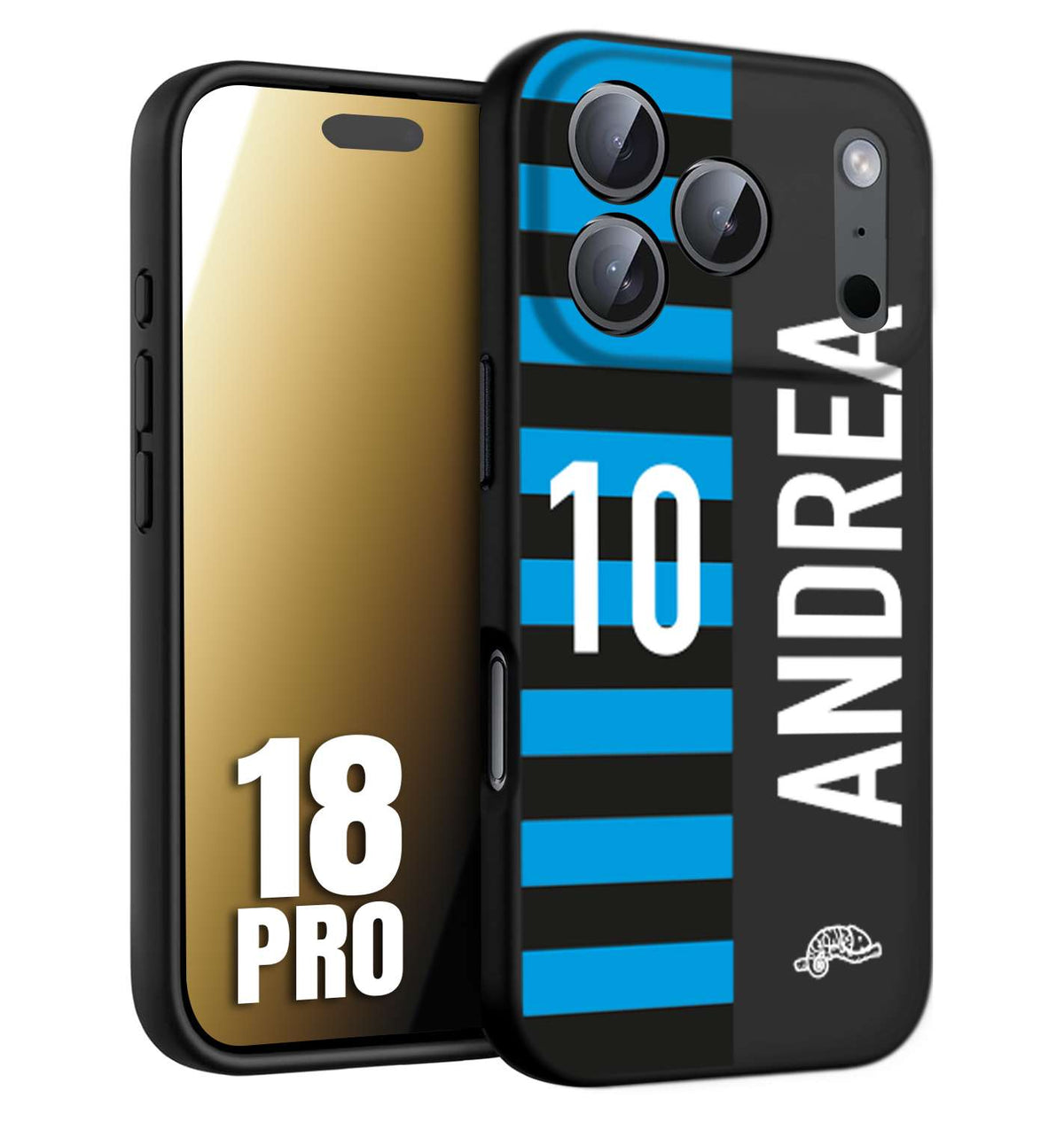 CUSTOMIZZA - Custodia cover nera morbida in tpu compatibile per iPhone 18 PRO personalizzata calcio football nome e numero calciatori nerazzurra