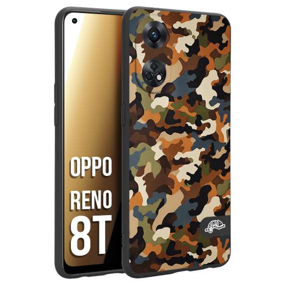 CUSTOMIZZA - Custodia cover nera morbida in tpu compatibile per Oppo Reno 8T camouflage mimetico militare moderno blu marrone beige