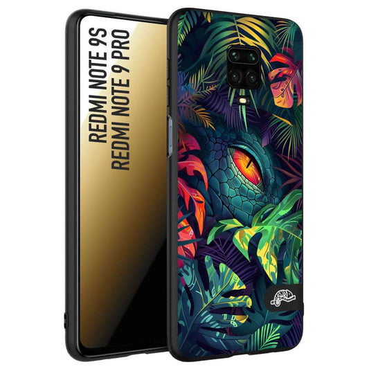 CUSTOMIZZA - Custodia cover nera morbida in tpu compatibile per Xiaomi Redmi Note 9S - Note 9 PRO animali color giungla tropicale occhio di coccodrillo alligatore disegnato