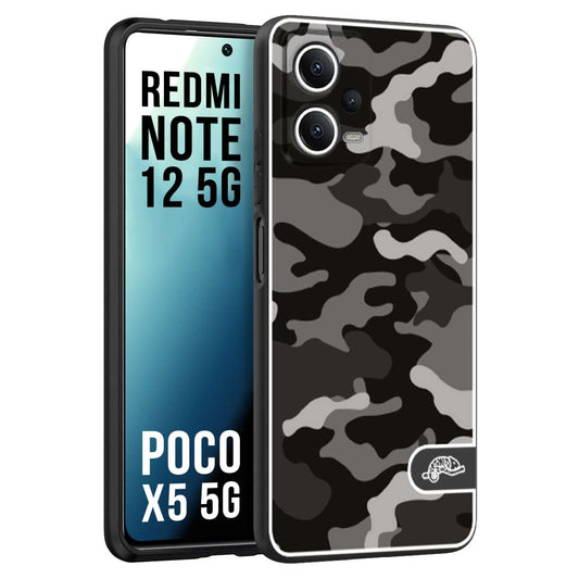 CUSTOMIZZA - Custodia cover nera morbida in tpu compatibile per Xiaomi Redmi Note 12 5G - POCO X5 5G camouflage mimetico militare nero black grigio