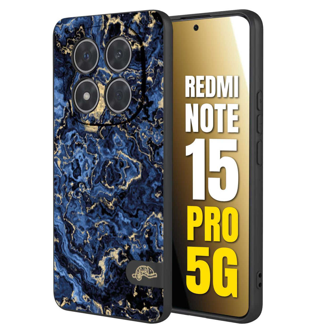 CUSTOMIZZA - Custodia cover nera morbida in tpu compatibile per Xiaomi Redmi Note 15 PRO 5G effetto marmo marble blu venature dorato psichedelico
