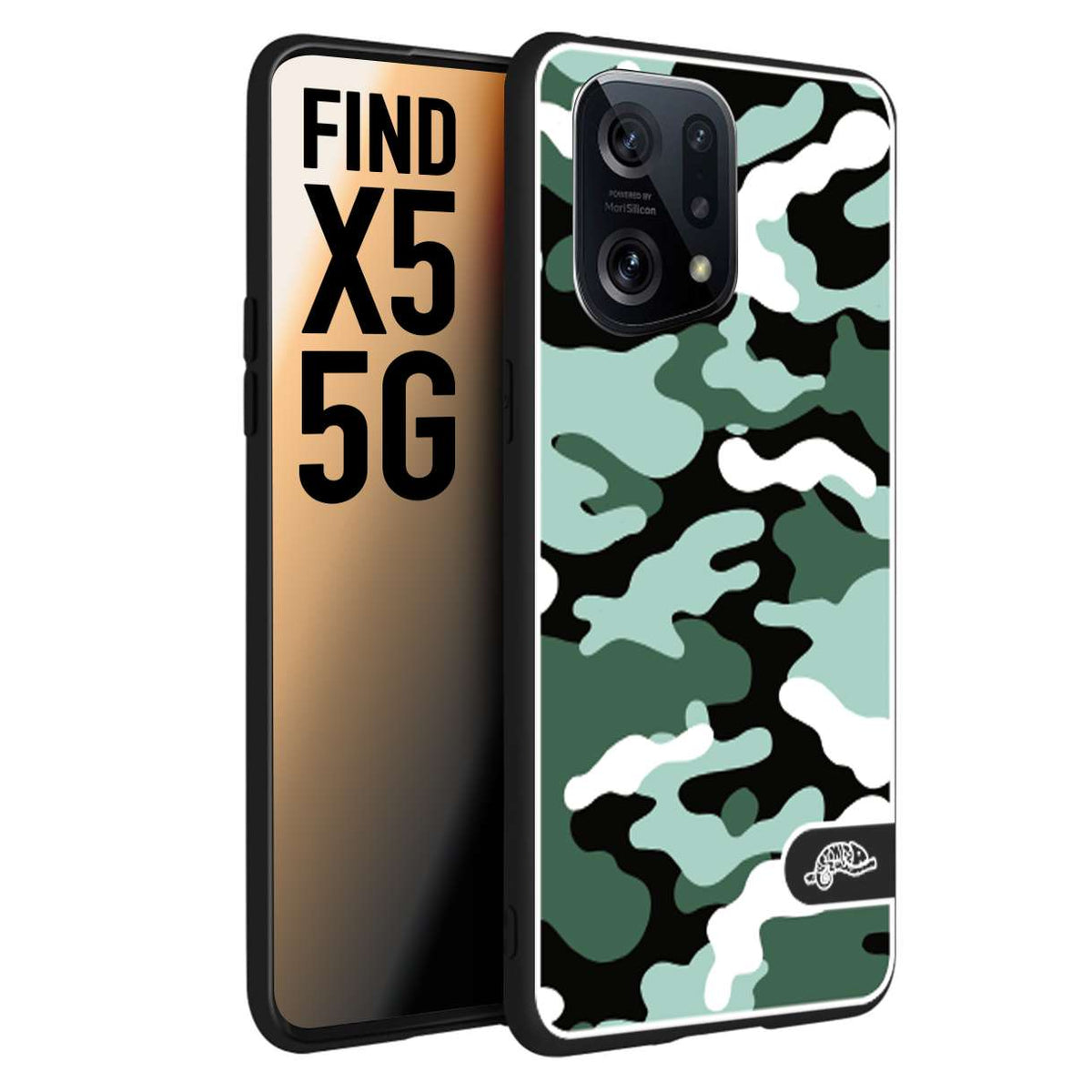 CUSTOMIZZA - Custodia cover nera morbida in tpu compatibile per Oppo Find X5 camouflage mimetico militare verde green