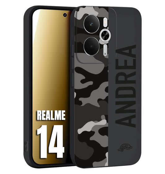 CUSTOMIZZA - Custodia cover nera morbida in tpu compatibile per Realme 14 5G camouflage mimetico militare personalizzata nome