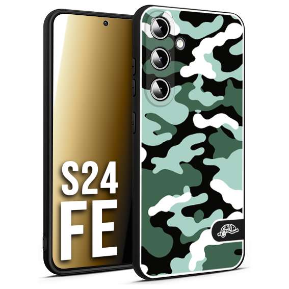 CUSTOMIZZA - Custodia cover nera morbida in tpu compatibile per Samsung S24 FE camouflage mimetico militare verde green