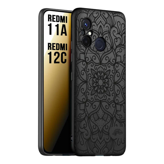 CUSTOMIZZA - Custodia cover nera morbida in tpu compatibile per Xiaomi Redmi 11A - 12C mandala nero fiore vedo non vedo donna