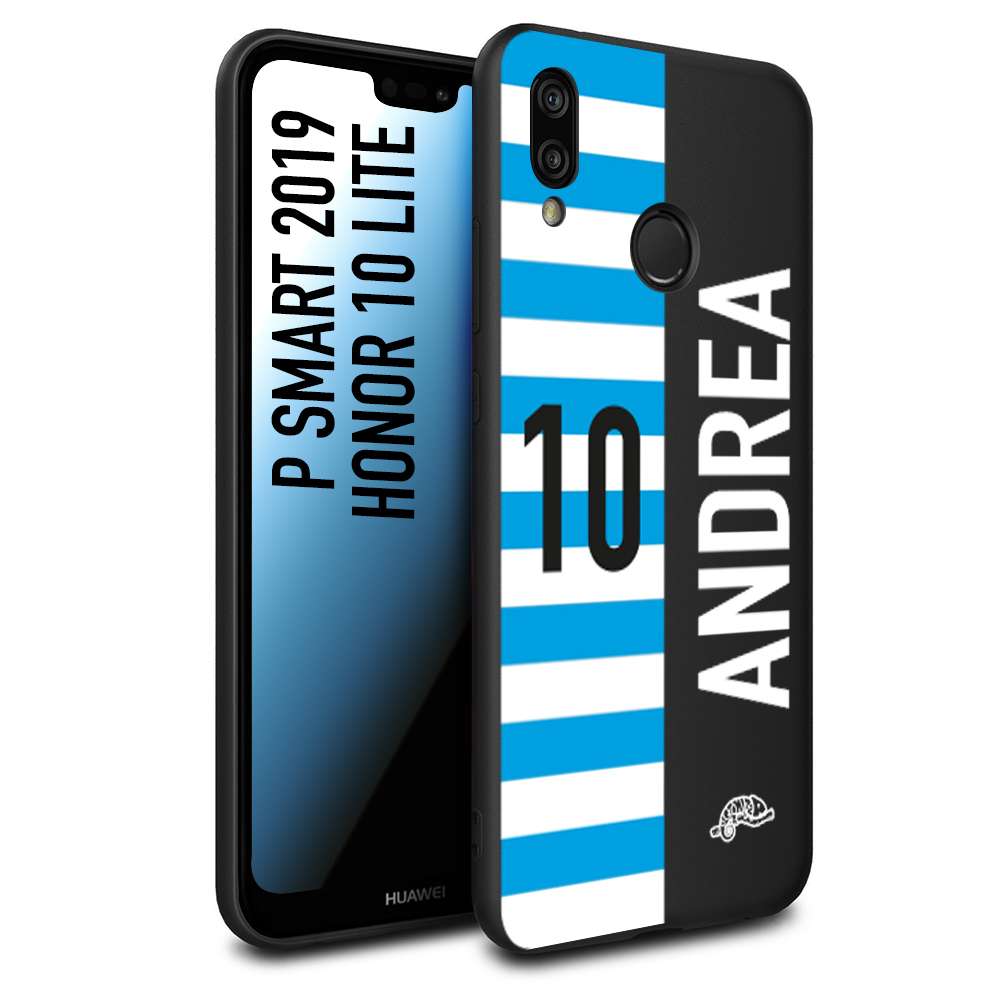 CUSTOMIZZA - Custodia cover nera morbida in tpu compatibile per Huawei P Smart 2019 personalizzata calcio football nome e numero calciatori biancazzurri