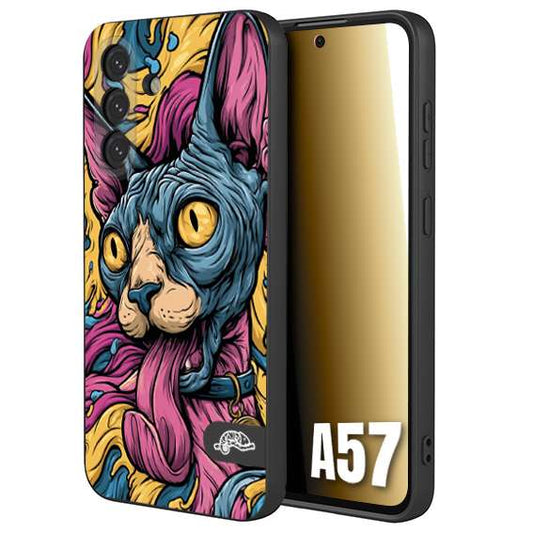 CUSTOMIZZA - Custodia cover nera morbida in tpu compatibile per Samsung A57 Sphynx Colorato Pop Art Psichedelico Gatto Blu Rosa Giallo Artistica Fantasy