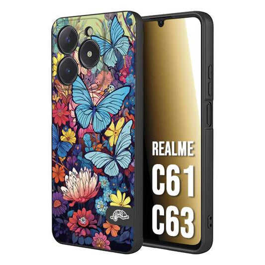 CUSTOMIZZA - Custodia cover nera morbida in tpu compatibile per Oppo C61 - C63 farfalle butterfly moderno donna disegnate gialla blu rosa
