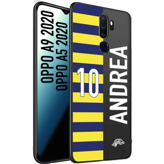 CUSTOMIZZA - Custodia cover nera morbida in tpu compatibile per Oppo A9 2020 - A5 2020 personalizzata calcio football nome e numero calciatori giallo blu