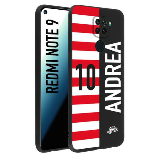 CUSTOMIZZA - Custodia cover nera morbida in tpu compatibile per Xiaomi Redmi Note 9 personalizzata calcio football nome e numero calciatori bianco rossa