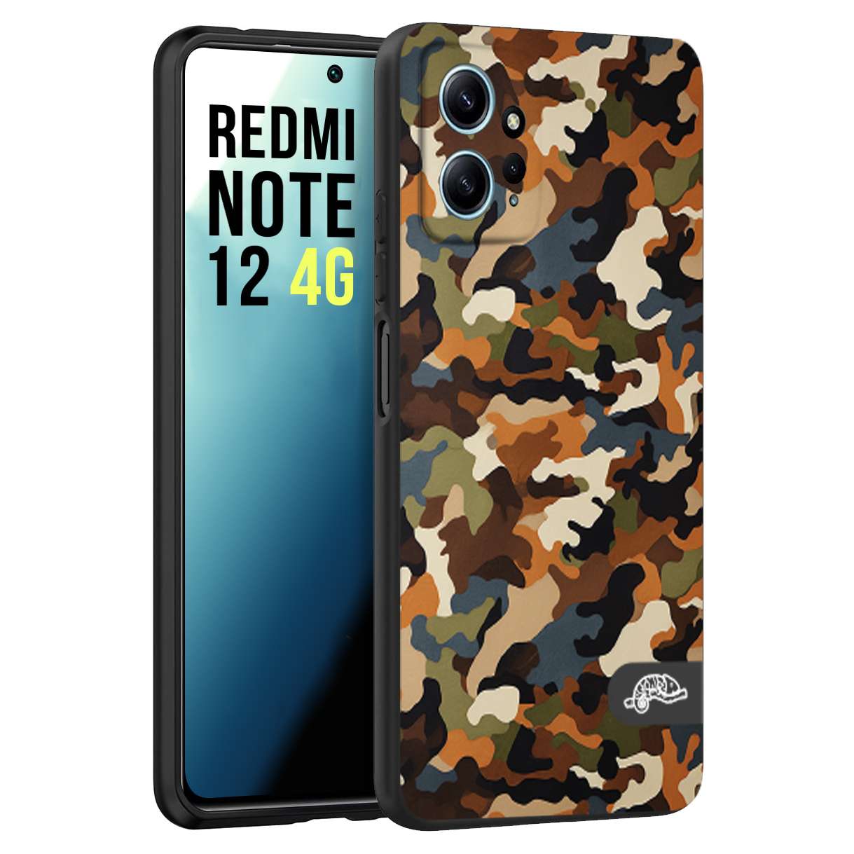 CUSTOMIZZA - Custodia cover nera morbida in tpu compatibile per Xiaomi Redmi Note 12 4G camouflage mimetico militare moderno blu marrone beige