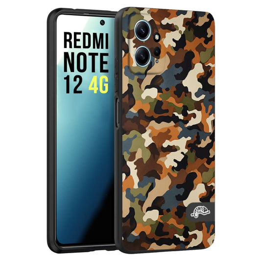 CUSTOMIZZA - Custodia cover nera morbida in tpu compatibile per Xiaomi Redmi Note 12 4G camouflage mimetico militare moderno blu marrone beige