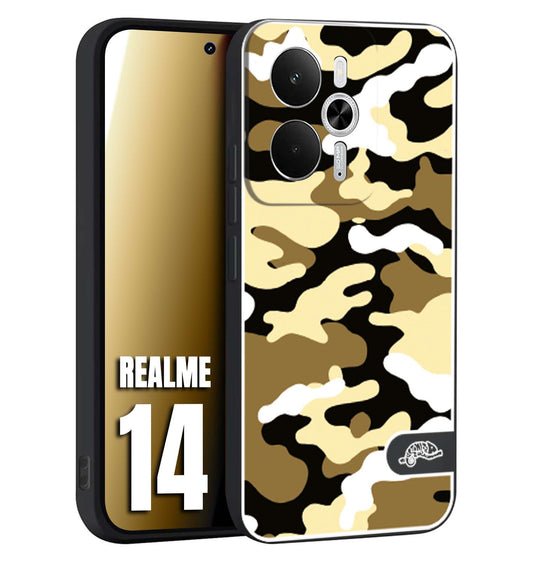 CUSTOMIZZA - Custodia cover nera morbida in tpu compatibile per Realme 14 5G camouflage mimetico militare giallo desert brown