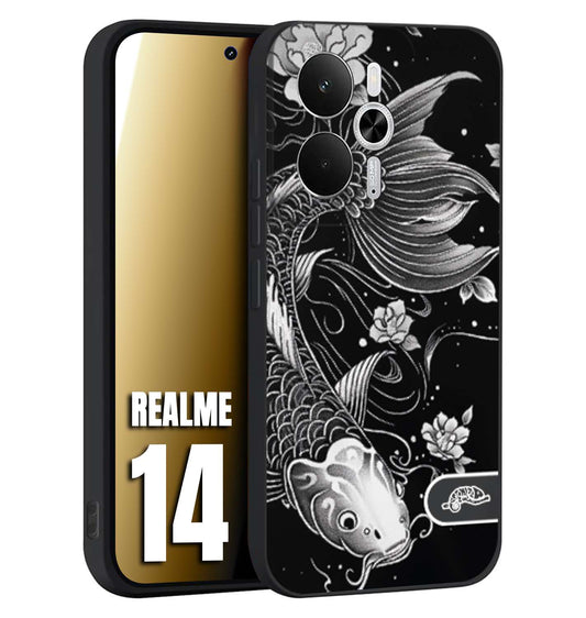 CUSTOMIZZA - Custodia cover nera morbida in tpu compatibile per Realme 14 5G carpa koi black and white bianco a rilievo disegnato tattoo tatuaggio