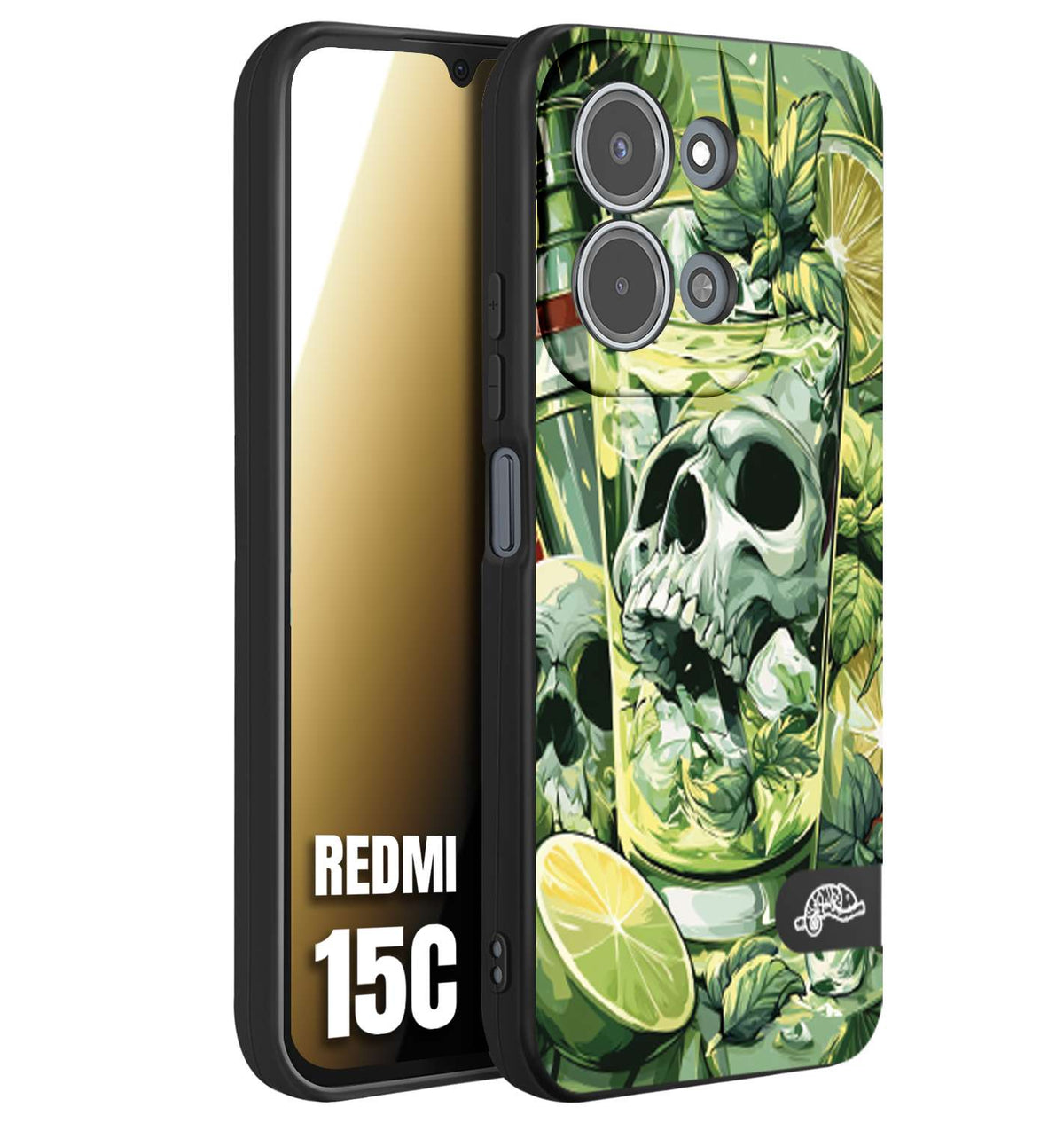 CUSTOMIZZA - Custodia cover nera morbida in tpu compatibile per Xiaomi Redmi 15C Mojito cocktail teschio illustrazione drink lime menta ghiacci tropicale street art