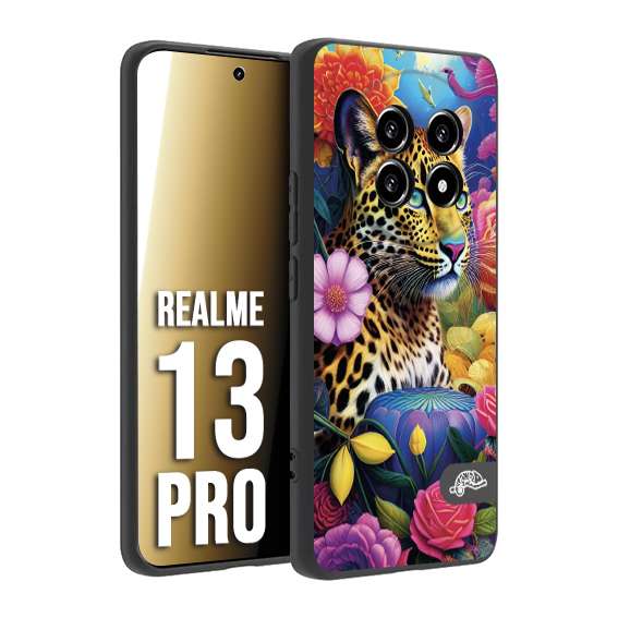 CUSTOMIZZA - Custodia cover nera morbida in tpu compatibile per Realme 13 PRO astratti donna flower fantasia leopardo ghepardo animali colorati