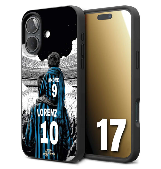 CUSTOMIZZA - Custodia cover nera morbida in tpu compatibile per iPhone 17 personalizzata calcio football padre e figlio calciatori nerazzurra