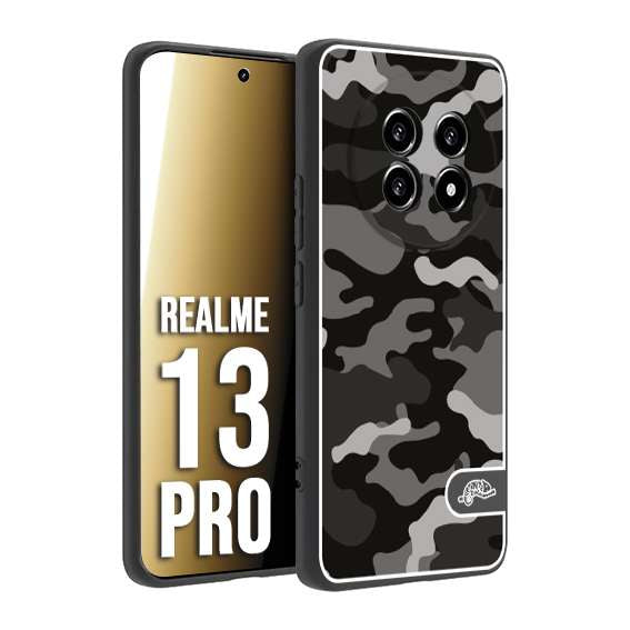 CUSTOMIZZA - Custodia cover nera morbida in tpu compatibile per Realme 13 PRO camouflage mimetico militare nero black grigio