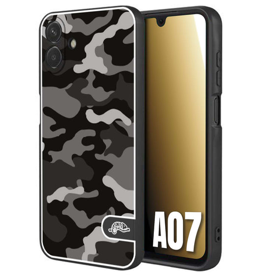 CUSTOMIZZA - Custodia cover nera morbida in tpu compatibile per Samsung A07 camouflage mimetico militare nero black grigio
