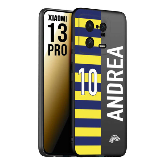 CUSTOMIZZA - Custodia cover nera morbida in tpu compatibile per Xiaomi 13 PRO personalizzata calcio football nome e numero calciatori giallo blu